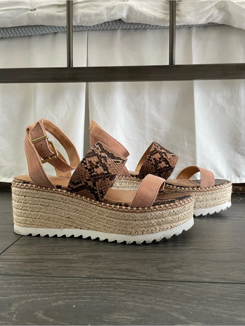 Crown Vintage Wedges - Size 9 - Snake Ankle Strap Platform Espadrille Sandal - Picture 3 of 13